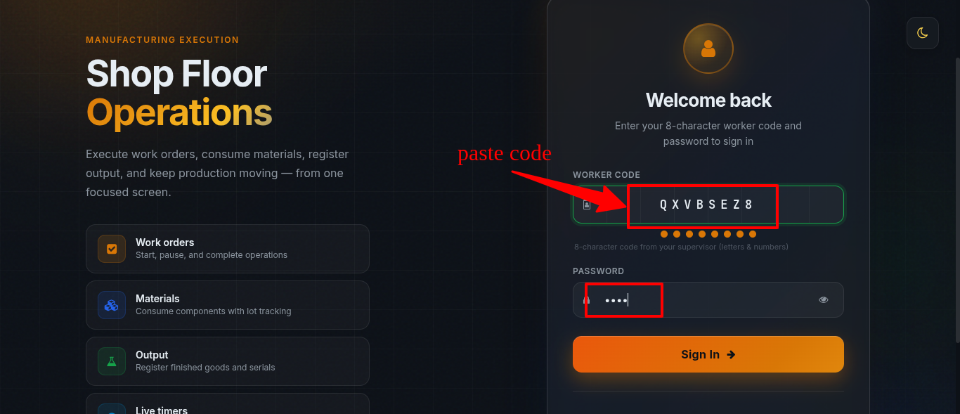 Worker Screen Main Dashboard